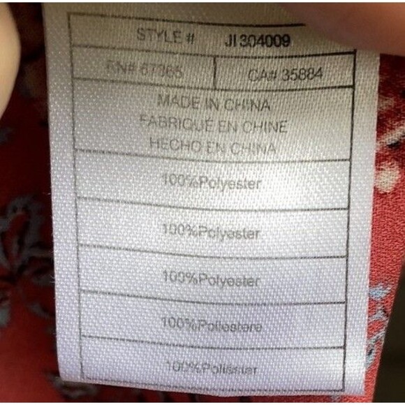 Jack by BB Dakota Red Floral Bell Sleeve Blouse M Tie Back Sheer Boho Romantic - Picture 8 of 12